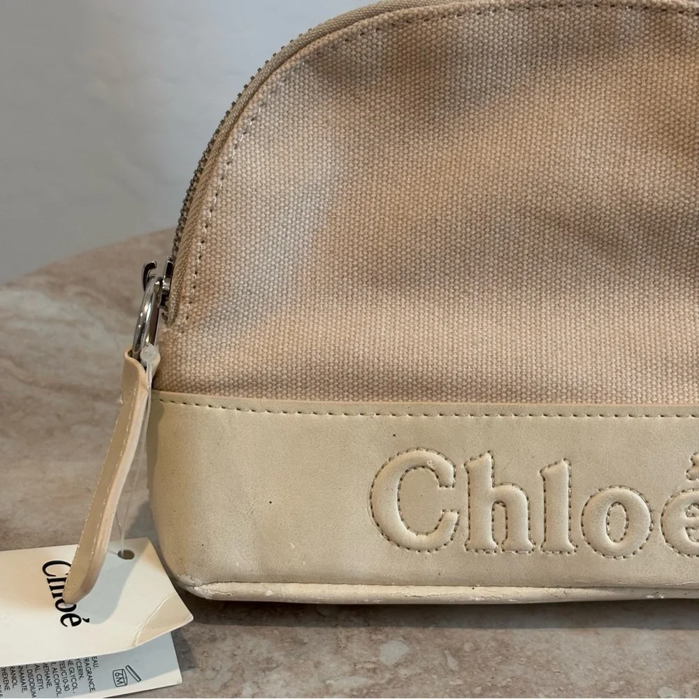 Chloe rounded linen and pleather cosmetic bag